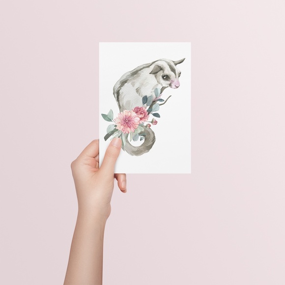 Watercolor Floral Sugar Glider Wall Art Print Poster Unframed - Picture 7 of 9